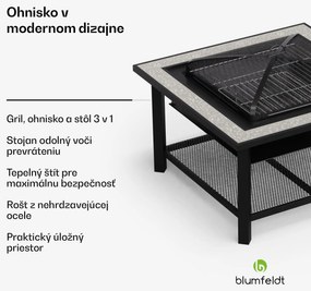Blumfeldt Merano Avanzato 3 v 1, ohnisko s funkciou grilu, dá sa použiť ako stôl, 87 x 87 cm