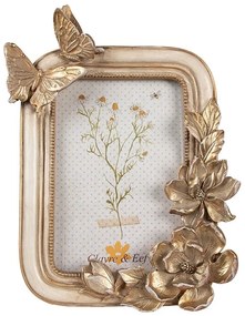 Zlatý fotorámik s kvetmi a motýlikmi - 17*3*23 cm / 10*15 cm