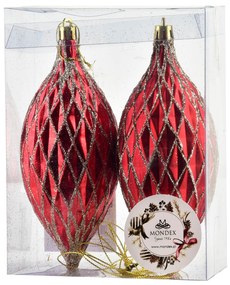 Vánoční sada 2 ks závěsných šišek SANTA LILA 17 cm červená