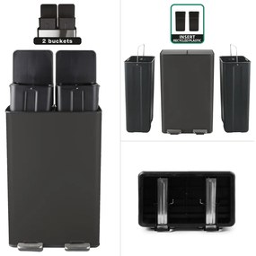 Matne čierny oceľový odpadkový kôš 2x30 l na triedený odpad/nášľapný Aliya – Spirella