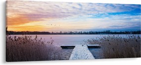 Obraz - Zamrznuté jazero, Ełk, Mazury, Poľsko (120x50 cm)