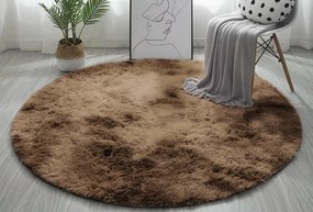 Protišmykový koberec SHAGGY ombré, hnedý kruh
