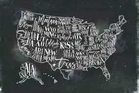 Samolepiaca tapeta náučná mapa USA s jednotlivými štátmi - 450x300