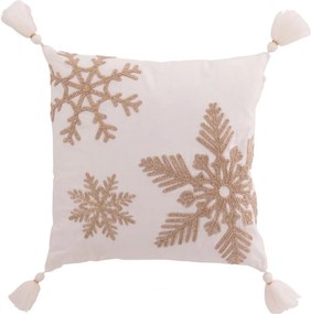 Béžovobiely vianočný vankúš so snehovými vločkami Snowflake – 45*45*15 cm