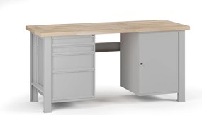 Dielenský pracovný stôl G7, buková škárovka, 1700 x 685 x 840 mm, 1x skrinka, 4 zásuvky, sivá