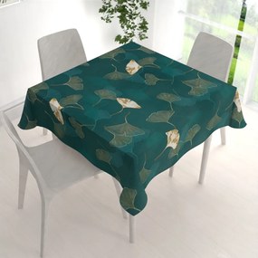 Biante Bavlnený štvorcový obrus Sandra SA-428 Ginkgo listy na petrolejovom 110x110 cm
