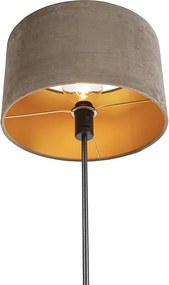Stojaca lampa čierna s tienidlom z taupe zamatu so zlatom 35 cm - Parte