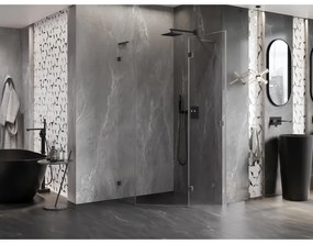 Mexen Lunar, L pravý výklopný päťuholníkový sprchový kút 100 x 100 cm, 8mm číre sklo, grafitový profil, 831L-100P-100L-95-00-P