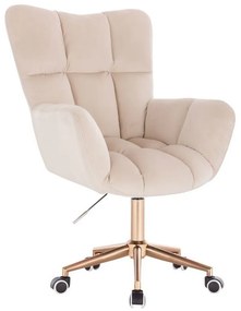 LuxuryForm DESIGN Otočné kreslo AURORA VELUR na zlatej podstave s kolieskami - krémové