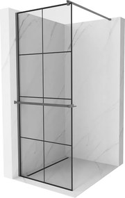 Mexen Kioto+, sprchová zástena Walk-In s poličkou a vešiakom 70 x 200 cm, 8mm číre sklo čierny vzor, grafitový profil, 800-070-121-95-77