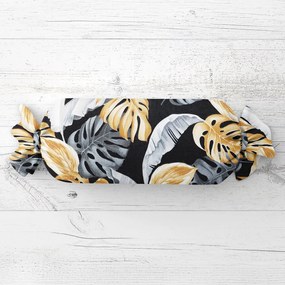 Biante Vankúš valec bonbon Sandra SA-228 Sivé a zlaté tropické listy na čiernom 15x80 cm