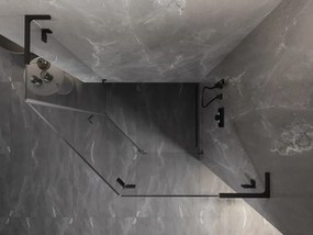 Mexen Lunar, L pravý päťuholníkový sprchový kút 90 x 80 cm, 8mm číre sklo, čierny profil, 831L-090P-080L-70-00-P