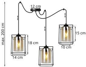 Závesné svietidlo Hella Cage Spider, 3x medové sklenené tienidlo v kovovom ráme