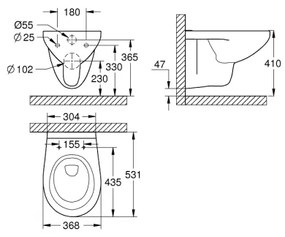 GROHE 39427000 - Závesné WC BAU CERAMIC 368 x 531 mm keramika/biela
