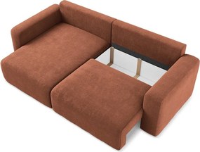 Ženilková rozkladacia/s úložným priestorom rohová pohovka v terakotovej farbe (ľavý roh/s leňoškou) Kona – Makamii