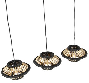 Orientálne závesné svietidlo bambus s čiernym oválnym tvarom 3-svetlo - Evalin