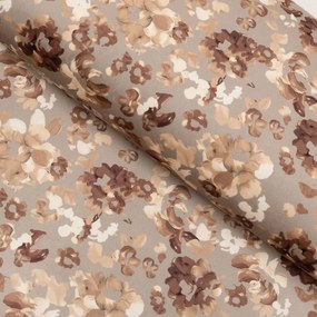 Biante Zamatový oválny obrus Tamara TMR-042 Hnedé kvety na sivobéžovom 130x200 cm