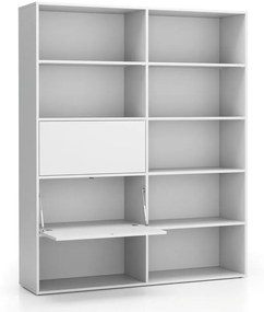PLAN Široký kancelársky policový regál LAYERS, 2 boxy, 1582 x 400 x 1905, biela