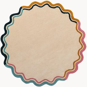 Okrúhly ručne všívaný vlnený koberec's nízkym vlasom Leo Scallop Border