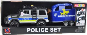 LEAN Toys Policajné terénne auto s prívesom na kone, svetlá a zvuky