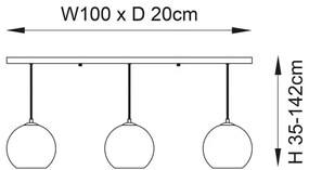 Endon 102929 - Luster na lanku BOLI 3xE27/10W/230V čierna/dymová hnedá