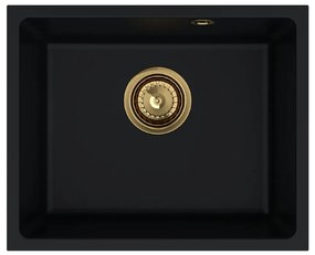 Sink Quality Crypton 55, kuchynský granitový drez 460x375x205 mm + zlatý sifón, čierna, SKQ-CRY.C.1KBO.55.XG