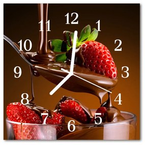 Nástenné sklenené hodiny Čokoládové jahody 30x30 cm