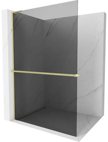 Mexen Kioto+ L, sprchová zástena Walk-In s poličkou a vešiakom 120 x 200 cm, 8mm šedé sklo, zlatý matný profil, 800-120-123-55-40