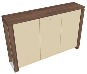 Stredná skriňa Verno+ S 200 x 46 x 130 cm, sklenené dvere, orech / vanilka