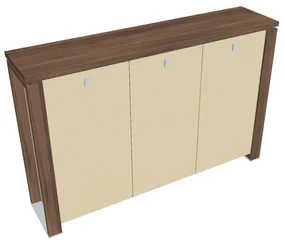 Stredná skriňa Verno+ S 200 x 46 x 130 cm, sklenené dvere, orech / vanilka