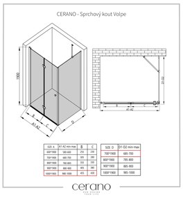 Cerano Volpe, sprchovací kút so skladacími dverami 100(dvere) x 70(stena), 6mm číre sklo, chrómový profil, CER-CER-427213