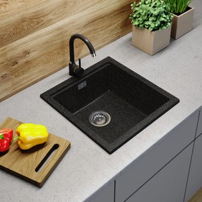 Gamma Decor 4850, 1-komorový granitový drez 480x500x215 mm, čierna so zlatými bodmi, GMA-ZLE000164