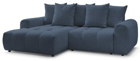 Modrá ženilková rozkladacia/s úložným priestorom rohová pohovka (ľavý roh/s leňoškou) Roxelane – Bobochic Paris