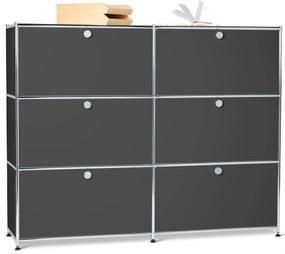 Veľká kovová komoda »CN3« so 6 výklopnými priehradkami, sivá
