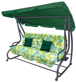 Záhradná hojdačka so strieškou, skladacia 2x1 so vzorom palmových listov