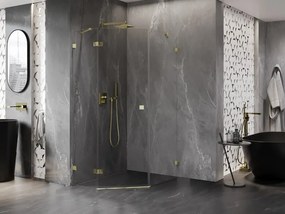 Mexen Lunar, päťuholníkový sprchový kút s ľavým sklonom 80 x 100 cm, 8mm číre sklo, zlatý profil, 831-080L-100P-50-00-L
