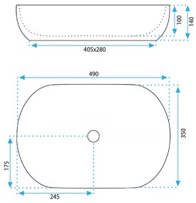 Rea Lisa, umývadlo na dosku 490x350x140 mm, svetlá modrá lesklá, REA-U6620