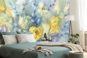 Samolepiaca tapeta akvarelové žlté tulipány - 225x150