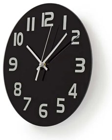 Nedis CLWA006GL30BK - Nástenné hodiny 1xAA/1,5V sklo 30 cm čierna