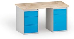 Dielenský stôl KOVONA, 3 zásuvky a 1 skrinka so zásuvkou na náradie, buková škárovka, 1500 mm