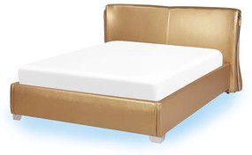 Kožená posteľ s LED osvetlením 140 x 200 cm zlatá PARIS Beliani