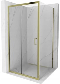 Mexen Apia, sprchový kút s posuvnými dverami 100 (dvere) x 100 (stena) cm, 6mm číre sklo, zlatý profil, 840-100-100-50-00