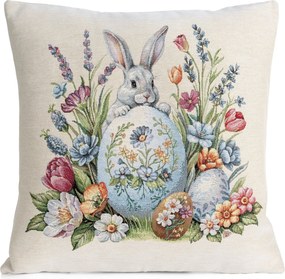 VEĽKONOČNÁ GOBELÍNOVÁ DEKORAČNÁ OBLIEČKA NA VANKÚŠ BUNNY 45X45 CM VZOROVANÁ