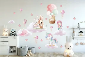 Fantasy detská nálepka na stenu pre dievčatká s rozprávkovými postavičkami 100 x 200 cm