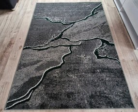HU Sivý abstraktný obdĺžnikový koberec NEW IDEA 90321-0574  imitácia mramoru so zelenými žilami Rozmer: 60x110 cm