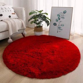 Protišmykový koberec SHAGGY červený kruh