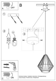 Luster na lanku DEMI 1xE27/60W/230V čierna/biela