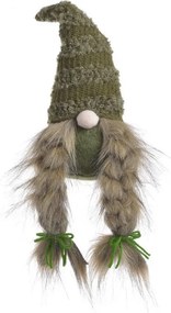 Vianočný škriatok s dlhými vrkočmi – zelený 28 cm