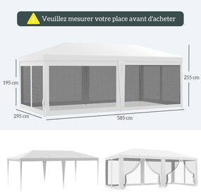Outsunny Vonkajší Prijímací Stan Gazebo s 6 odnímateľnými bočnými panelmi, dim. 6L x 3W m, na párty, akcie, biely | Aosom