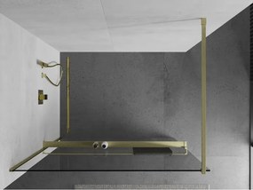 Mexen Kioto+, sprchová zástena Walk-In s poličkou a vešiakom 80 x 200 cm, 8mm číre sklo, zlatý matný profil, 800-080-121-55-00